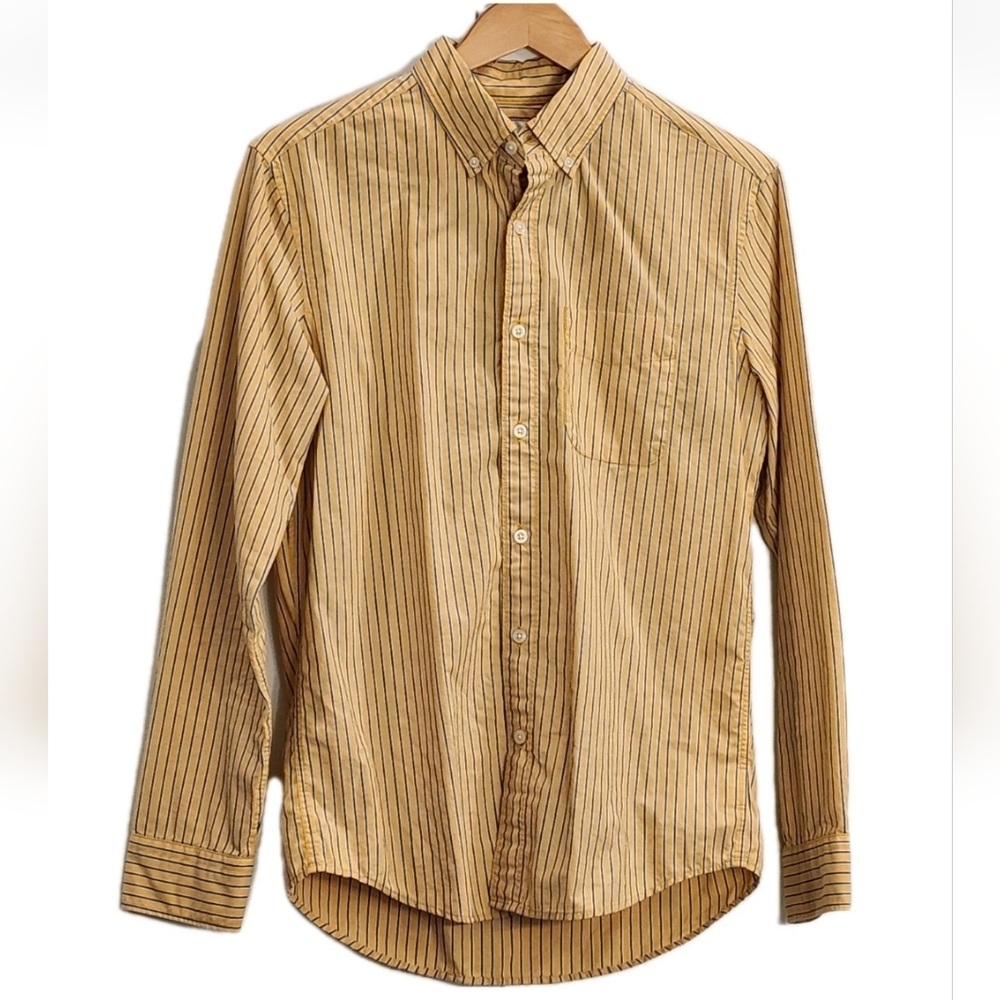 Men's Amercan Eagle Soft Yellow & Blue Stripe Button-Down Sz Small Preppy Shirt